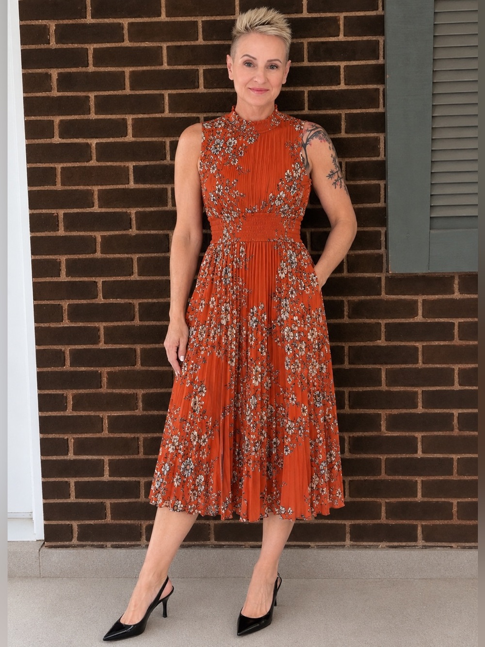 Nanette Lepore Orange Floral Midi Dress